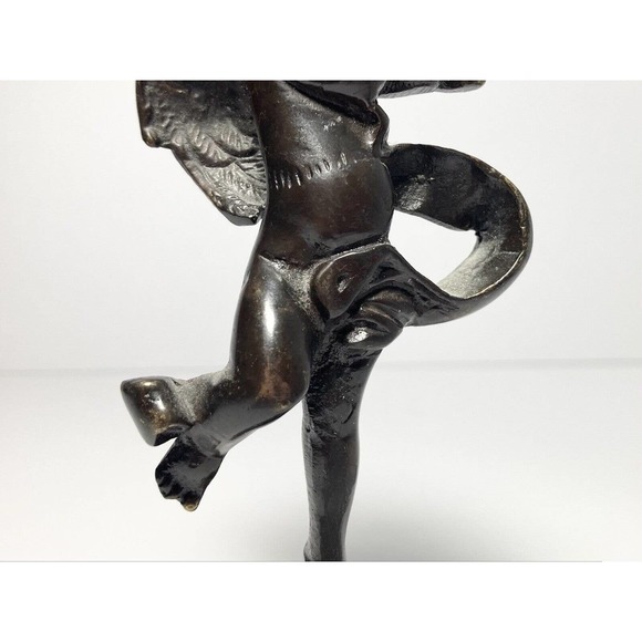 Antique Early 1900’s French Cherub Putti Playing Flute Bronze Statuette 5 3/4” - Picture 4 of 10